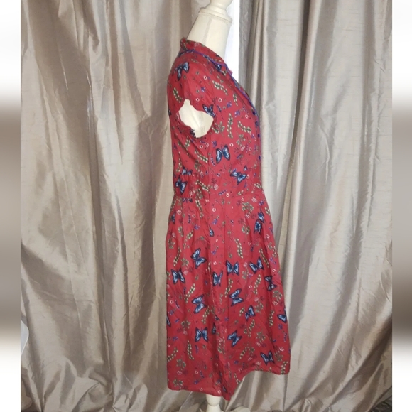 Raspberry Red Butterfly Button Front Midi Dress Joe Browns UK 14 Short Sleeve. - Picture 8 of 11